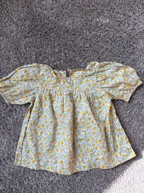 Petites Vila Yellow Floral Puff-Sleeve Kids Blouse